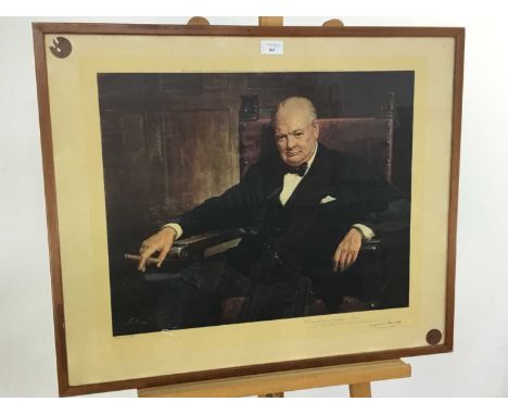 WINSTON CHURCHILL, A PORTRAIT PRINT, PUBLISHED 1943,  after the oil painting by Arthur Pan, printed facsimile signature, date