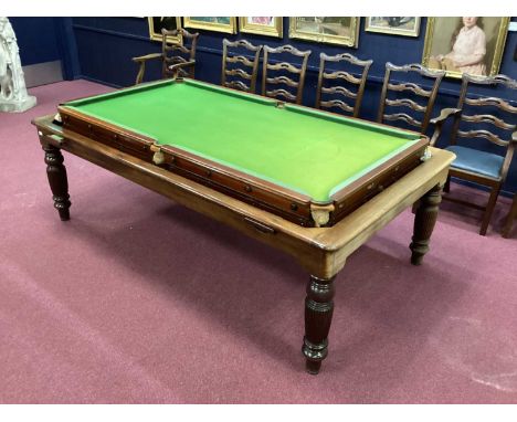 IN THE MANNER OF RILEY, MAHOGANY METAMORPHIC DINING/BILLIARDS TABLE, LATE 19TH / EARLY 20TH CENTURY  the oblong top rotating 