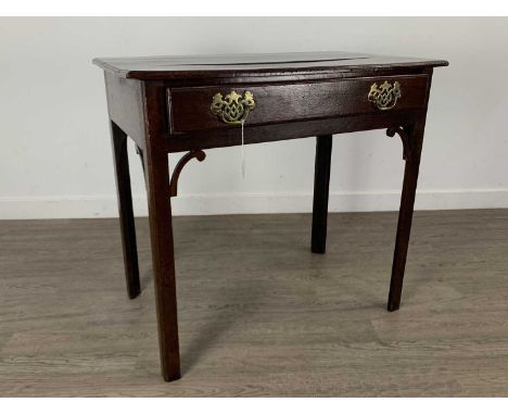 GEORGE III MAHOGANY SIDE TABLE, wih single drawer, raised on chamfered supports72cm high, 78cm wideNo visible worm but expect