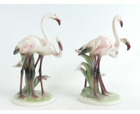 Pair of Keramos of Austria pottery figures of Flamingos, height 31cm with matching lamp bases ( one with thread issue ) (2).