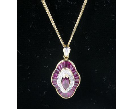 18ct gold ruby and diamond pendant, 8.1grams