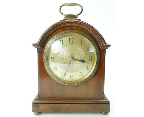 Mappin & Webb mahogany cased mantle clock, 21cm high. Ticking order.