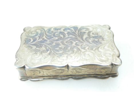 Victorian snuff box by Nathaniel Mills, hallmarks for Birmingham 1843. 6cm x 3.5cm x 1.3cm high approx. Weight 49.9 grams.