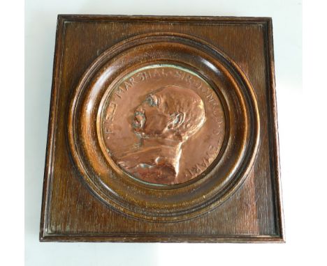 Copper circular plaque depicting Field Marshall Sir Donald Stewart in Oak Frame. 28cm x 28cm.  He was active as a senior Indi
