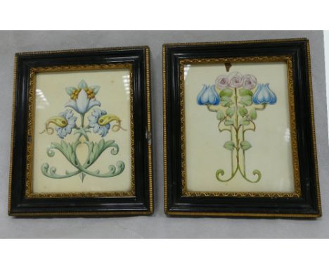 Pair Art Nouveau watercolour paintings of tile designs, in ebony and gilded frames, 15 x 12cm (2)
