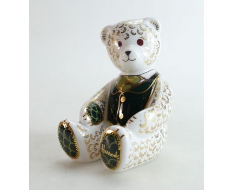 Royal Crown Derby paperweight Harrods Teddy Bear, limited edition, gold stopper, boxed and certificate.