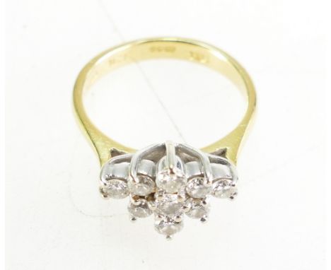 18ct gold Ladies nine stone diamond cluster ring, 4 grams, size K.