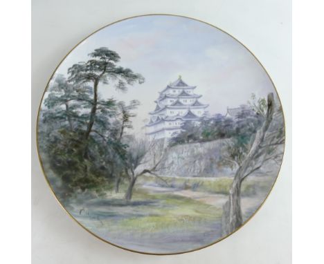 Noritake charger 36cm. Hand painted and signed by artist K Shinoki. A presentation piece dated 1937 with inscription to rever