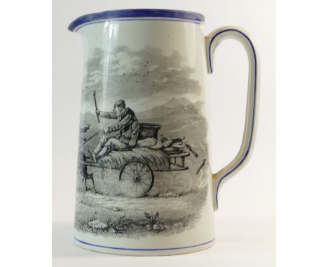 Copeland Spode jug decorated with a humorous scene showing two silly riders racing donkey carts. Marked on the bottom “Going 