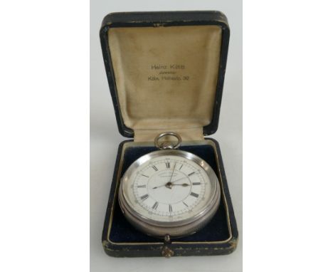 Centre seconds oversize silver gents chronograph hallmarked silver watch R E Reeley & Sons, no key, so sold as not working.  