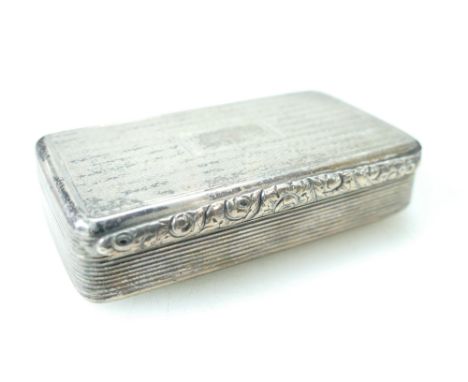 George IV snuff box, hallmarks for Birmingham 1824. 8cm x 4.5cm x 2cm high appx. Weight 77.9 grams.