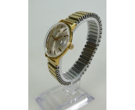 Tissot Seastar Seven Visodate Vintage 9ct gold plated gents wristwatch.  33.5mm excl. button.  Silver dial with black and gol