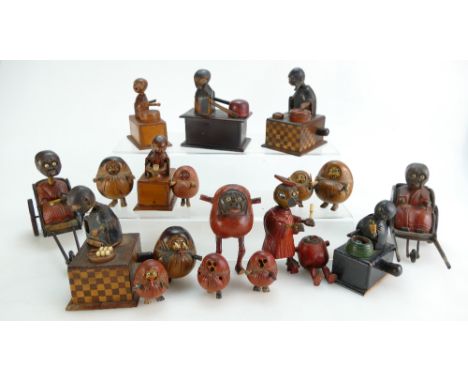 A collection of antique Japanese Meiji period Kobe Kobi toy wooden automaton / automation figures for repair complete with fa