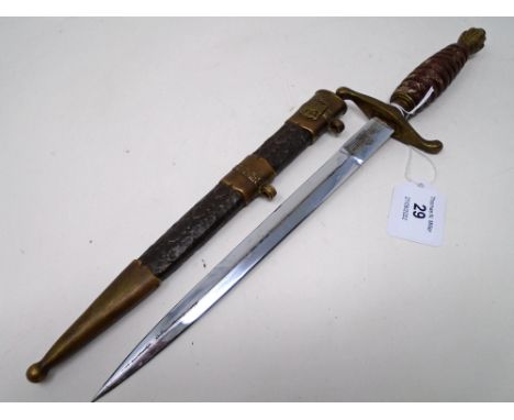 A scarce Royal Yugoslavian (Serbian) Army Officers dagger M1939, complete with its leather scabbard displaying the Royal Yugo