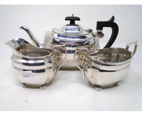 A silver three-piece tea service, S Blanckensee &amp; Son Ltd, Chester 1935/36, with teapot with ebony handles, height 14.5cm