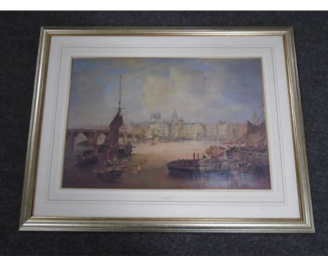 A print after John Wilson Carmichael : The Mayor's Barge, in frame and mount.