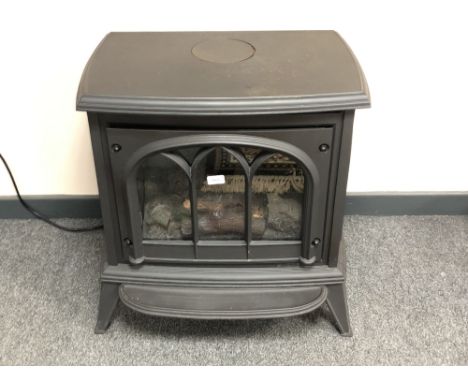 A Gazco Ashdon Cast Iron Electric Stove, Model No. E8613, with remote control unit, height 65 cm, width 65 cm, depth 50 cm.  
