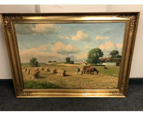 K. Drews : Loading wheat on a cart, oil on canvas, 96 cm x 66 cm 