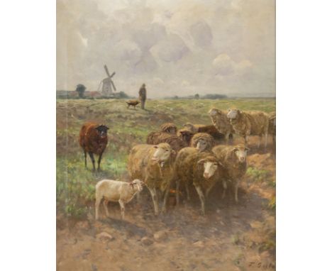 FRITZ GREBE1850 Karlshafen - 1924 DüsseldorfSchafherde auf der Weide Öl auf Leinwand. 64 x 52 cm (R. 93 x 82 cm). Signiert un