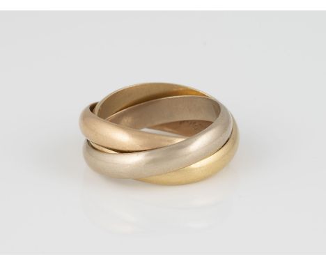 RING 'CARTIER - TRINITY' Gelbgold, Weißgold, Rotgold. Ringmaß ca. 55, Ges.-Gew. ca. 11,7 g. Gest. 750, Herstellersignet, Ring
