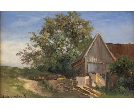 CARL ERNST MORGENSTERN1847 München - 1928 WolfshauÖlstudie des Bauernhauses (1877) Öl auf Karton. 17 x 25 cm (R. 25 x 33 cm).