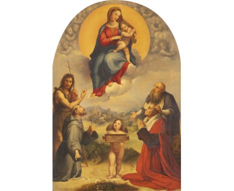 AUGUST TEMMEL1800 Ratibor - 1840 RomMADONNA DEL FOLIGNO Öl auf Leinwand (altdoubl.). 104 x 73 cm (R. 126 x 93,5 cm). Rechts u