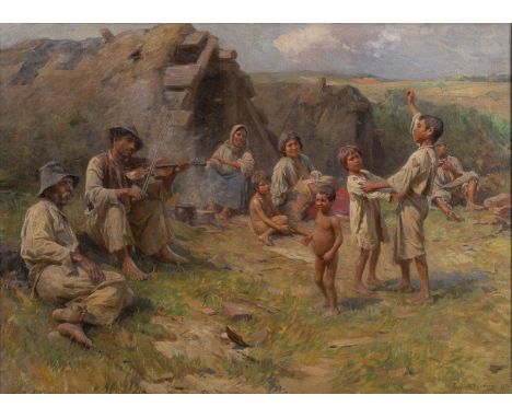 ZYGMUNT AJDUKIEWICZ('Sigismund VON ADJUKIEWICZ')1861 Witkowice - 1917 WienZigeunerfamilie (1912) Öl auf Leinwand. 64 x 87 cm 