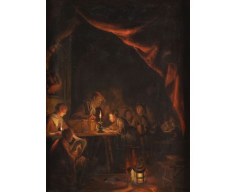 GERARD DOU (SCHULE/NACHFOLGER)7. April 1613 Leiden - 9. Februar 1675 EbendaDIE ABENDSCHULE Öl auf Eichenholztafel. 56,5 × 43 