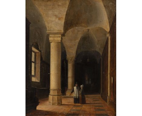 HOLLÄNDISCHER MEISTERTätig, im 19. Jh.Kircheninterieur Öl auf Leinwand. 42 x 33 cm (R. 62 x 53 cm). Verso: Stempel auf Leinwa