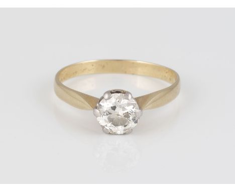 DIAMANT-RING Gelbgold, Weißgold. Ringmaß ca. 58, Ges.-Gew. ca. 2,4 g. Geprüft 14 K. Ein Brillant, facettierte Kalette, ca. 0,