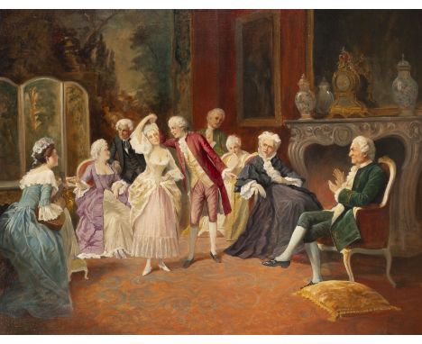 AUGUST HERMANN KNOOP1856 Düsseldorf - 1919 (wohl) MünchenRokokogesellschaft Öl auf Leinwand. 81 x 101 cm (R. 97 x 117 cm). Si
