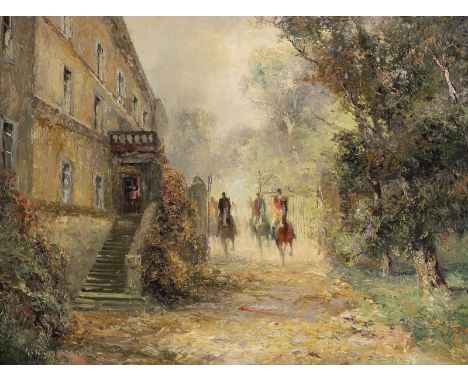 LUDWIG GSCHOSSMANN1894 Straßburg - 1988 TegernseeAusritt bei Schloss Wallsee Öl auf Leinwand. 62 x 81 cm (R. 79 x 98 cm). Sig
