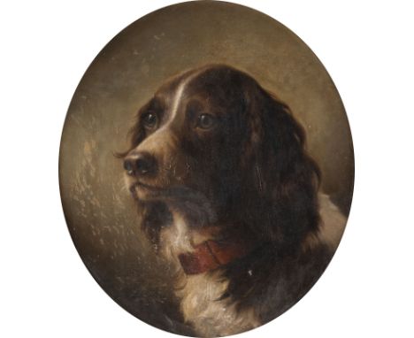 JOHANNES CHRISTIAN DEIKER (ATTR.)1822 Wetzlar - 1895 DüsseldorfPortrait eines Hundes Öl auf Leinwand, Hartfaserplatte. 42 x 3