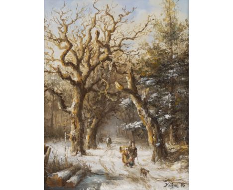 KONRAD KUJAU1938 - 2000Zwei Gemälde: 'Winterwanderung' (1995). Wintervergnügen (1992) Jew. Öl auf Holz. 25 x 20 cm (R. 42 x 3