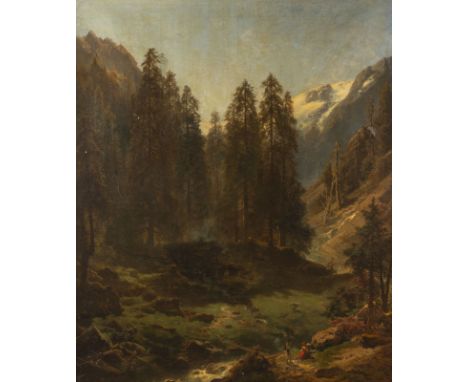 HERMANN SCHMIDT1819 - 1903Begegnung im Zillertal (1872) Öl auf Leinwand. 114 x 96 cm (R. 127 x 109 cm). Signiert und datiert 