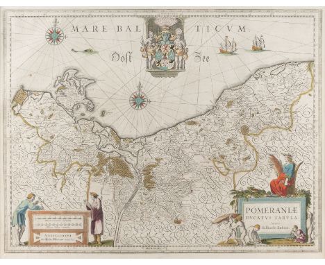 WILLEM JANSZOON BLAEU1571 Alkmaar - 1638 Amsterdam'POMERANIAE DUCATUS TABULA' Kupferstich, koloriert, auf Papier; mit Mittelf