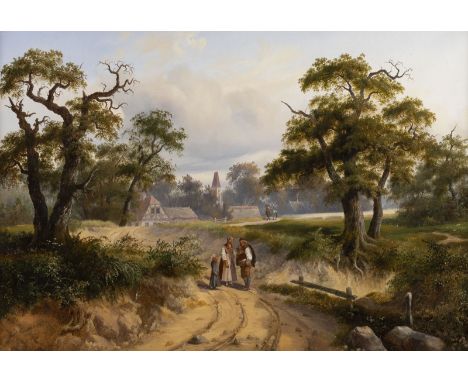 CARL FRIEDRICH TRAUTMANN1804 Breslau - 1875 WaldenburgBegegnung auf einer Landstraße (1840) Öl auf Leinwand. 66 x 96 cm (R. 9