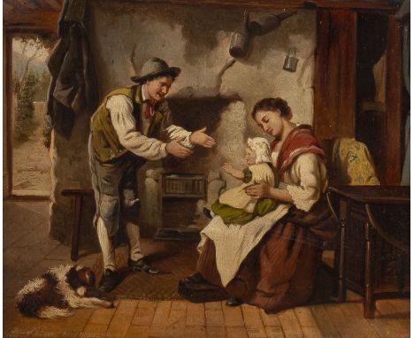 RUDOLF EPP (ATTR.)1834 Eberbach - 1910 MünchenDie glücklichen Eltern Öl auf Holz. 21 x 26,5 cm (R. 43 x 48 cm). Unten links b