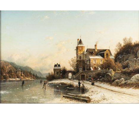JOHANNES BARTHOLOMÄUS DUNTZE1823 Rablinghausen (Bremen) - 1895 DüsseldorfWinterlandschaft mit Eisvergnügen (1883) Öl auf Lein