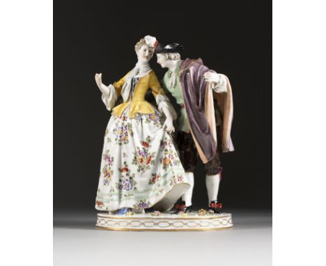 GALANTES PAAR Deutsch, Thüringen, Volkstedt, 19. Jh. Porzellan, polychrome Malerei, Goldstaffage. H. 28 cm. Am Boden blaues '