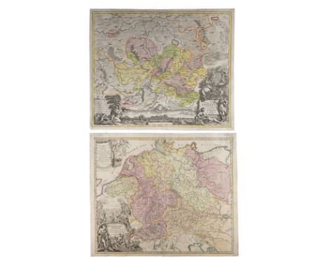 SAMMLUNG VON 19 LANDKARTEN 17.-19. Jh. Kupferstiche, partiell koloriert, partiell auf Leinen aufgezogen. Max. 58 x 100 cm. Ge