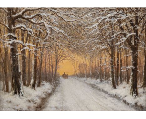 CAESAR BIMMERMANN (ATTR.)1821 - 1890 (tätig in Düsseldorf)Winterlandschaft Öl auf Leinwand. 34 x 47 cm (R. 43 x 56 cm). Monog