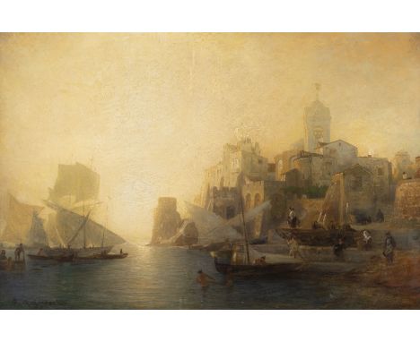 ANDREAS ACHENBACH (ATTR.)1815 Kassel - 1910 DüsseldorfRückkehr der Fischer bei Sonnenuntergang (1880) Öl auf Leinwand (doubl.