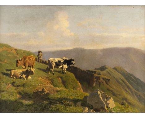 EDMUND MAHLKNECHT (UMKREIS)1820 - 1903Auf der Alm Öl auf Leinwand. 60 x 86 cm (R. 77 x 98 cm). unleserliche Reste der Signatu