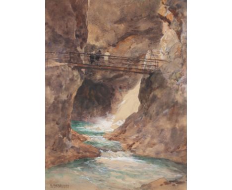 EDWARD HARRISON COMPTONFeldafing 1881 - 1960Wasserfall im Gebirge Aquarell auf Papier. 30,5 x 23,5 cm (R. 49 x 40 cm). Signie