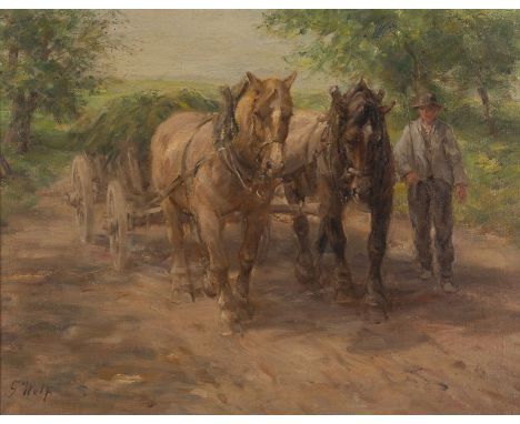 GEORG WOLF1882 Niederhausbergen - 1962 UelzenBauer mit Pferden Öl auf Leinwand. 49 x 62 cm (R. 67 x 80 cm). Signiert unten li