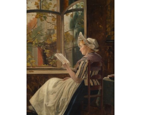 OTTO KARL KIRBERG1850 Elberfeld - 1926 DüsseldorfLesende Frau am Fenster Öl auf Leinwand. 41 x 30 cm (R. 62 x 53 cm). Signier