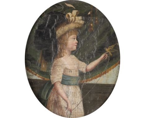 UNBEKANNTER MEISTERTätig um 1800Kind mit Vogel Öl auf Holz. 18 x 14 cm (R. 21 x 17,5 cm). Besch. Originarahmen.