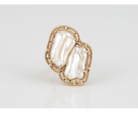 PERL-RING Gelbgold. Ringmaß ca. 52, Ges.-Gew. ca. 6,0 g. Gest. 14 K.
