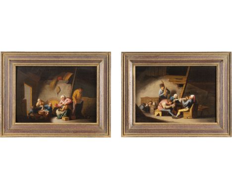 CORNELIS MAHU1613 Antwerpen - 1689 EbendaZWEI ALLEGORIEN DER SINNE: DIE GESANGSSTUNDE (HÖREN) / BEIM WINDELWECHSELN (GERUCH) 